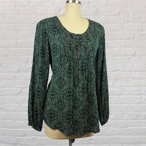 Velvet Keegan Keyhole Blouse Green Long-Sleeved M